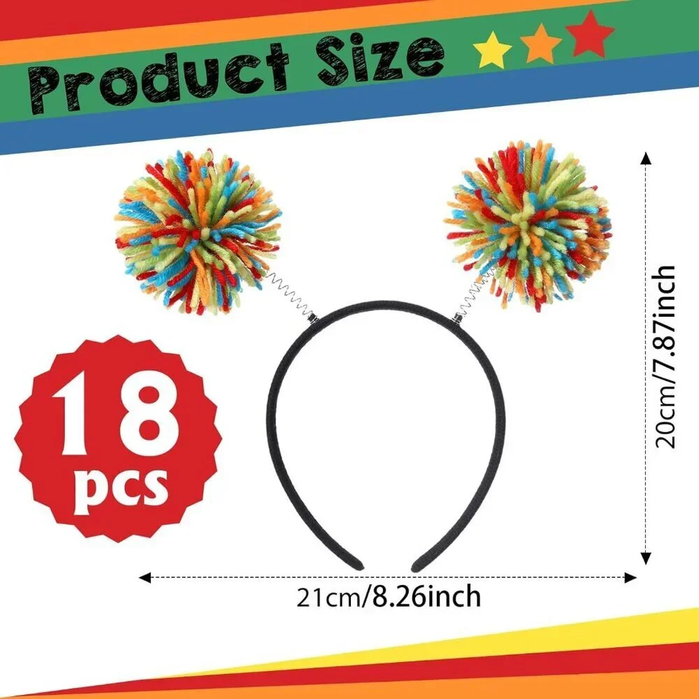 18 Rainbow Pom Pom Headbands Fabric Unisex Adult Party Festival Accessory